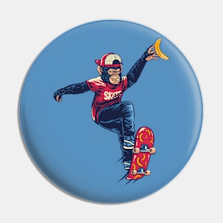 Skateboarding Monkey Illustration Pin