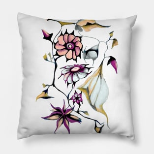 Art Nouveau Watercolor Perennials in Pastel Colors Pillow