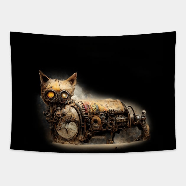 Dieselpunk cat artwork, steampunk cat artwork Tapestry by maxdax