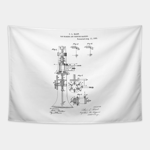 Can seaming and crimping machine Vintage Patent Hand Drawing Tapestry by TheYoungDesigns