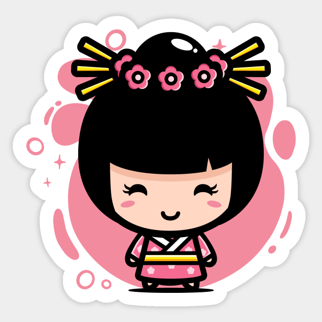 Cute Kawaii Traditional Japanese Girl // Chibi Style Japan - Japanese Girl  - Sticker