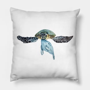 Sea turtle with plastic bag Pillow