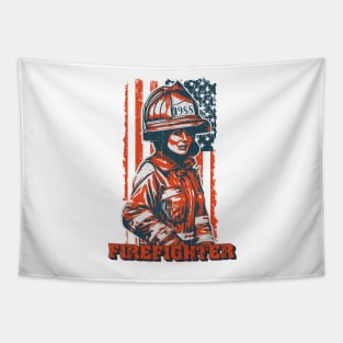 Firefighter woman US flag Tapestry