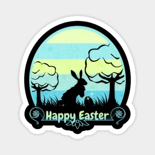 Happy Easter Bunny Retro Sunset Badge Baby Blue Edition Magnet