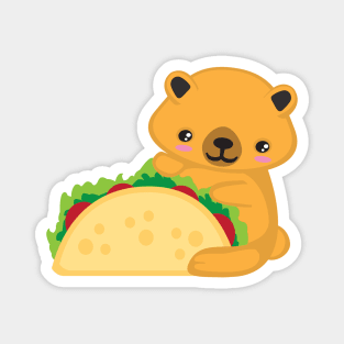 Cute Kawaii Bear with a Taco Kid Design Magnet