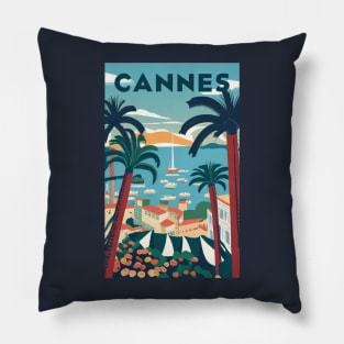 A Vintage Travel Art of Cannes - France Pillow