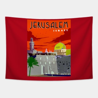 Jerusalem Israel Western Wall with The Dome Tourism Print Tapestry