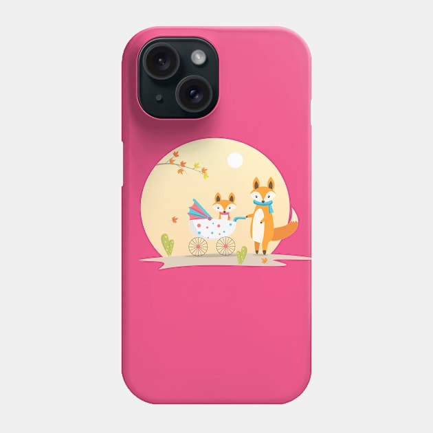 Mother Fox And Baby Fox In Carriage Phone Case by TomCage