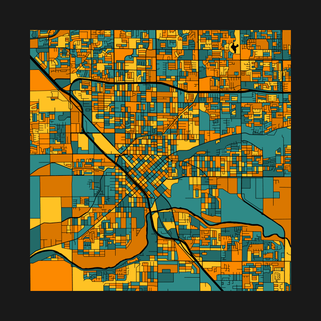 Modesto Map Pattern in Orange & Teal by PatternMaps