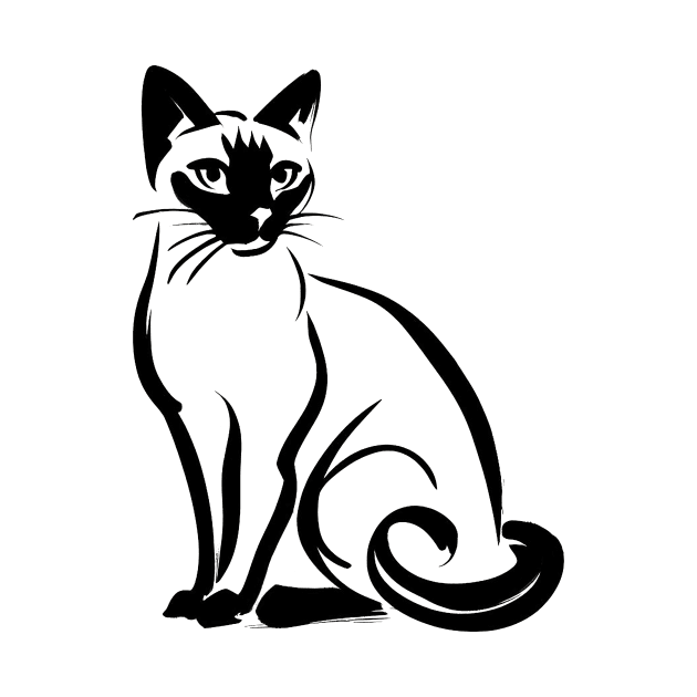 Stick figure of Siamese cat in black ink by WelshDesigns