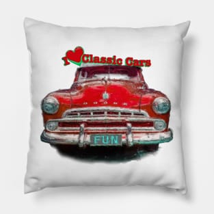 I Love Classic Cars in Red Pillow