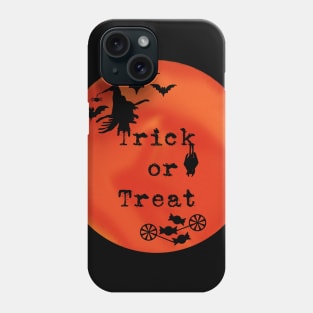 Trick or Treat _ Halloween Witch, Bats, Candy and Orange Moon Phone Case