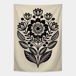 Black Floral Balkan Folk Art Tapestry