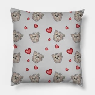 Dogs and hearts Yorkshire terrier Seamless pattern Pillow
