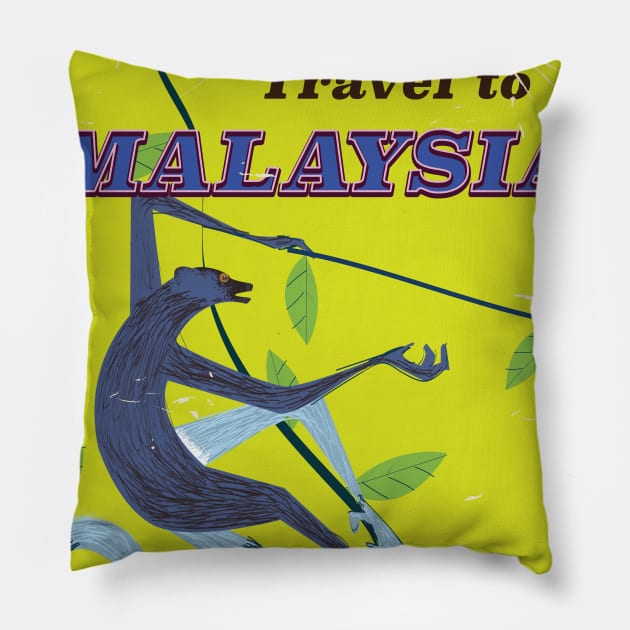 Malaysia vintage travel poster. Pillow by nickemporium1