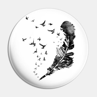 Little birds flying from feather Pin