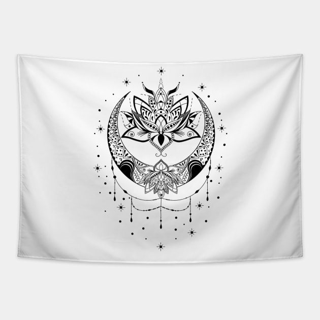 Moon Lotus Flower Tapestry by CelestialStudio