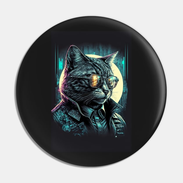 Detective cat portrait wearing a jacket Pin by KoolArtDistrict