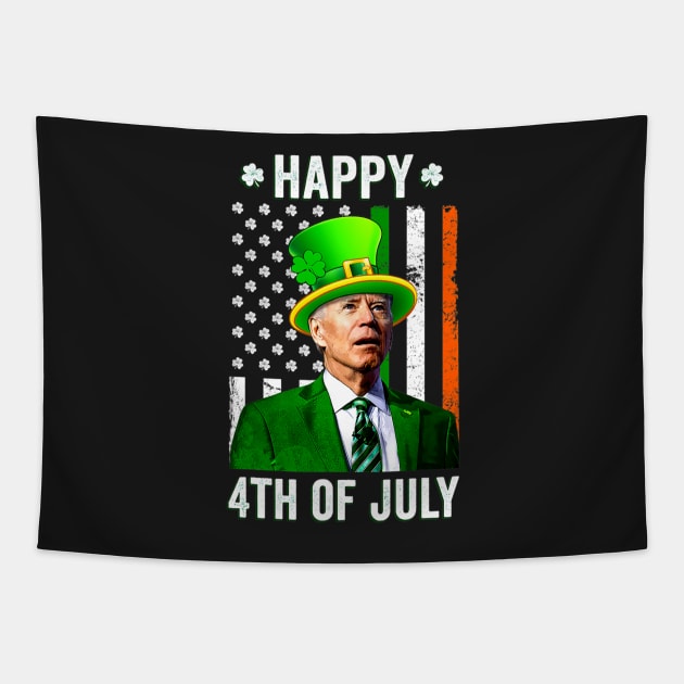 Happy 4th Of July Confused Funny Joe Biden St Patricks Day Tapestry by nickymax915