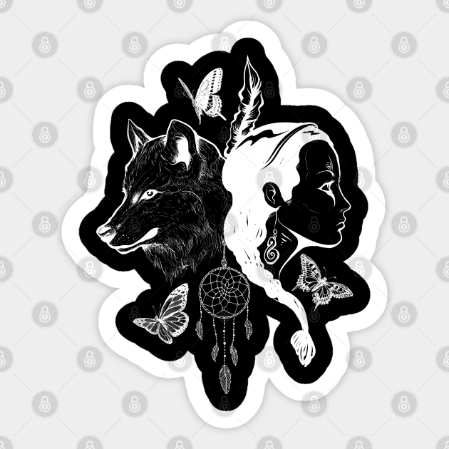 Native American Girl and Spirit Animals - Native American Indian - Sticker | TeePublic Native American Girl and Spirit Animals - Native American Indian - Sticker | TeePublic