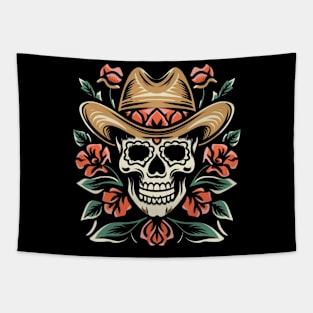 Cowboy Skull Floral tattoo Tapestry