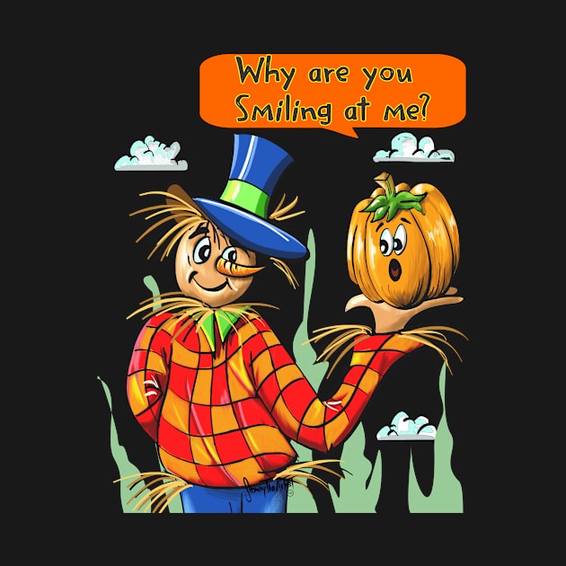 Halloween Scarecrow holding pumpkin allover print Makes a great Funny Halloween Shirt and Gift Item by SidneyTees