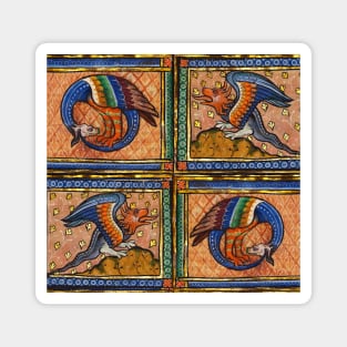 Medieval Bestiary ,Dragons in gold blue orange colors Magnet