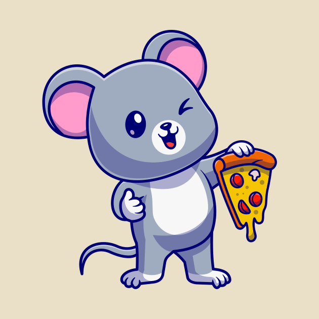 Cute Mouse Holding Pizza Cartoon by Catalyst Labs