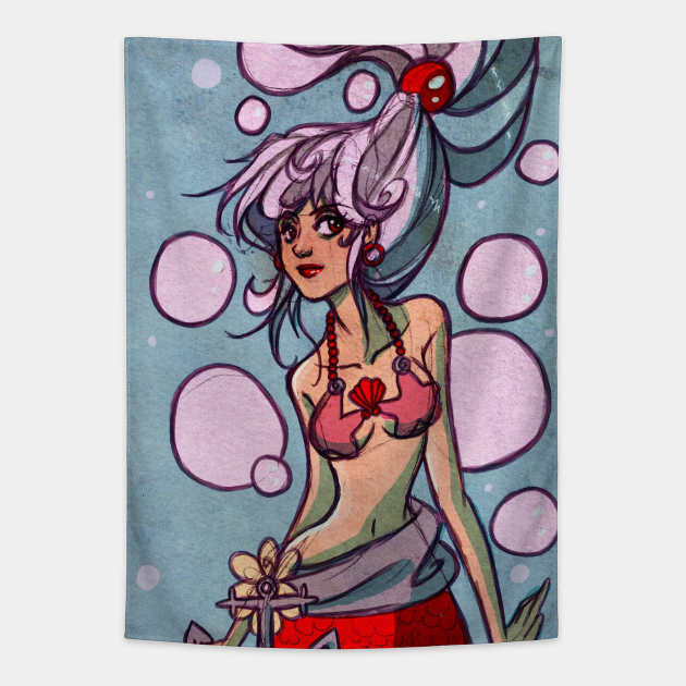 Silver Haired Mermaid Tapestry by saradaboru