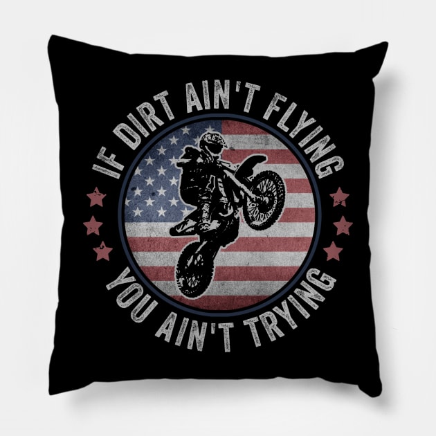 Dirt Biking USA Dirt Bike Rider Motocross American Flag Pillow by Visual Vibes