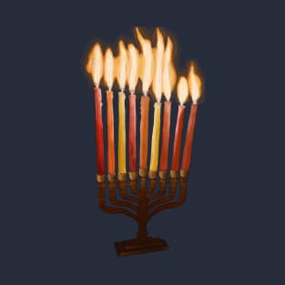 Detailed Lit Menorah Drawing T-Shirt