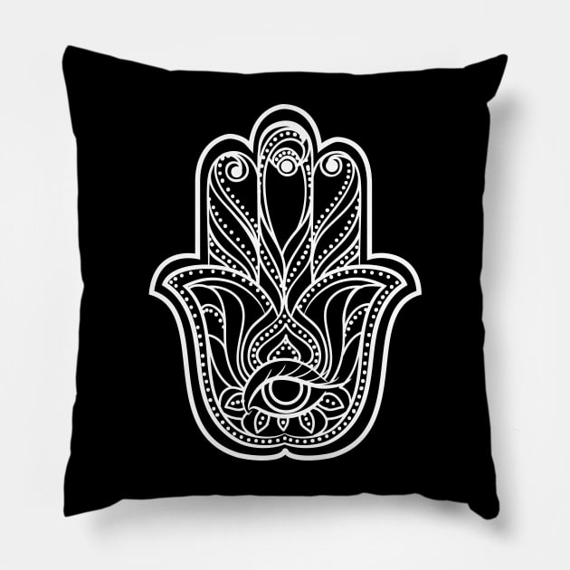 Amulet Hamsa or Hand of Fatima Pillow by CatCoconut-Art