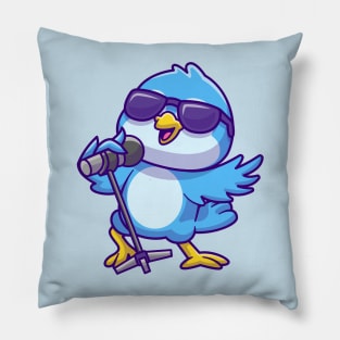 Cute Bird Singing Cartoon Pillow