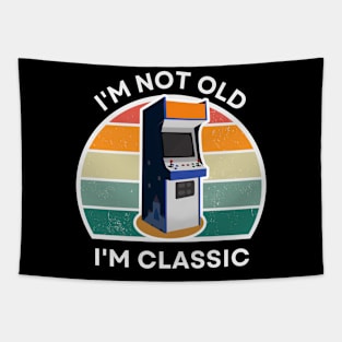 I'm not old, I'm Classic | Arcade | Retro Hardware | Vintage Sunset | Grayscale | '80s '90s Video Gaming Tapestry