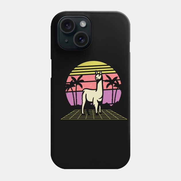 retro llama with 80s sunset background Phone Case by DopamIneArt