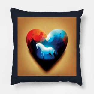 White Horse In a Heart Shape in a colourful abstract style Pillow