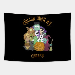 Chillin With My Creeps Halloween Costume Party T-shirt Tapestry