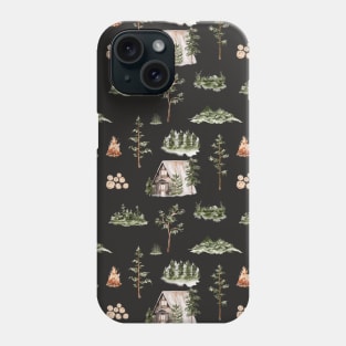 Cabin Forest Seamless Pattern Black Phone Case