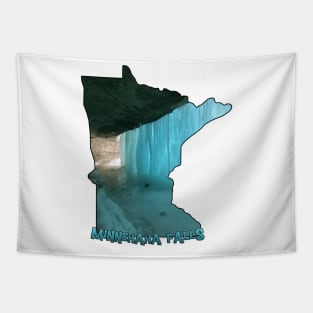 Minnesota State Outline (Minnehaha Falls in Winter) Tapestry