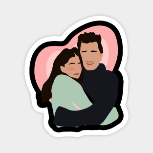 cute couple hugging with pink heart in backgorund, vector illustration, without face, Magnet