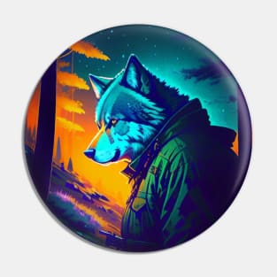 Wolf hunter in the forest Pin