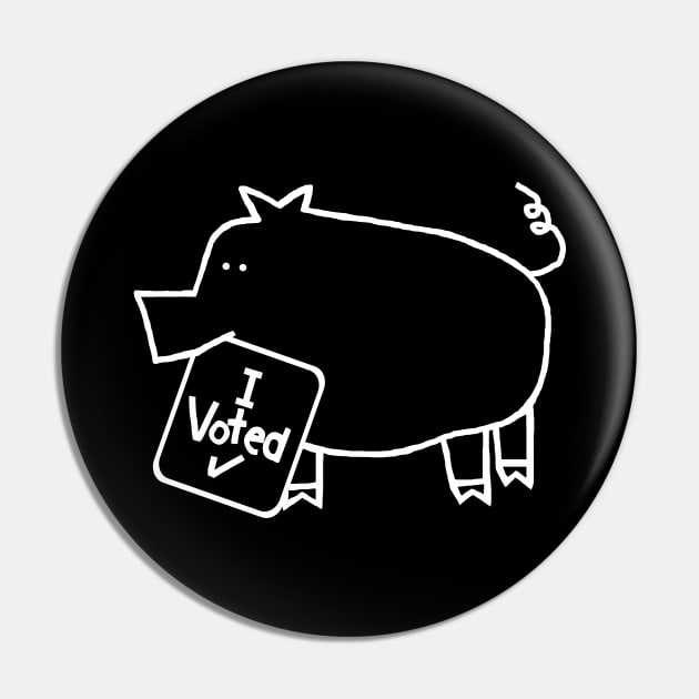 Cute Politics Pig says she Voted White Line Drawing Pin by ellenhenryart