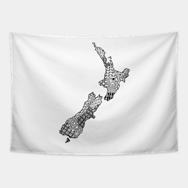 New Zealand doodle map Tapestry by honeythief