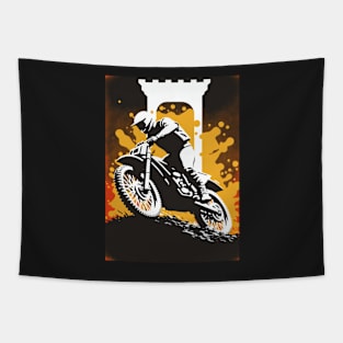 Dirt bike rider - black silhouette w/orange splash Tapestry