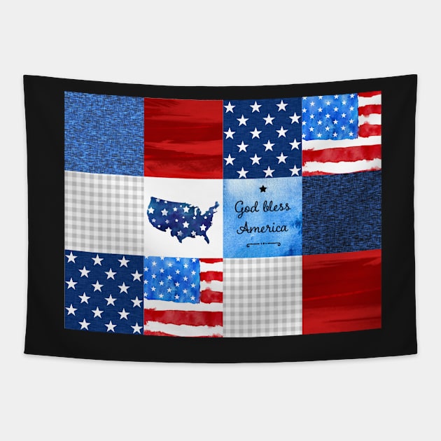 God Bless America Patchwork Tapestry by SugarPineDesign