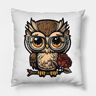 Owl with a Rose Pillow