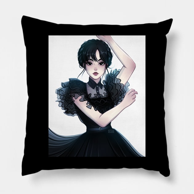 Wednesday Prom Pillow by Vivian Valentin Art