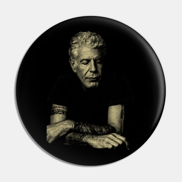 Graphic Anthony Portrait Bourdain Vintage Pin by Ballistic Redstone