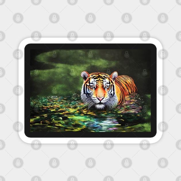 Tiger In The Water Magnet by rachelboucher