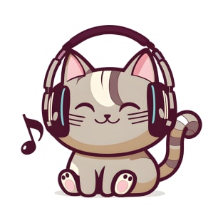 kawaii cat listening to music | Cat and Music Lovers T-Shirt